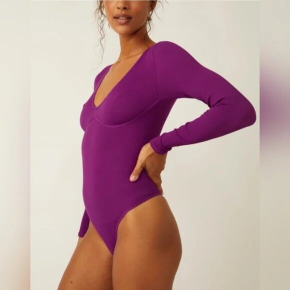 NWT Free People Meg Seamless Bodysuit Grape Juice size- LARGE/ EXTRA LARGE - Picture 5 of 5